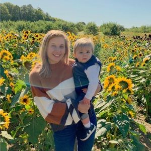 Sweater from a small boutique, size s/m, color camel, gray & white, lightly worn